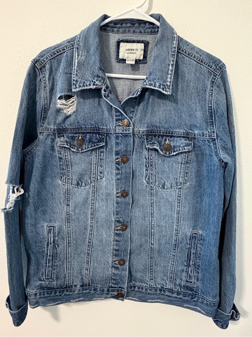 Forever 21 Distressed Blue Denim Shirt/Jacket - Women's